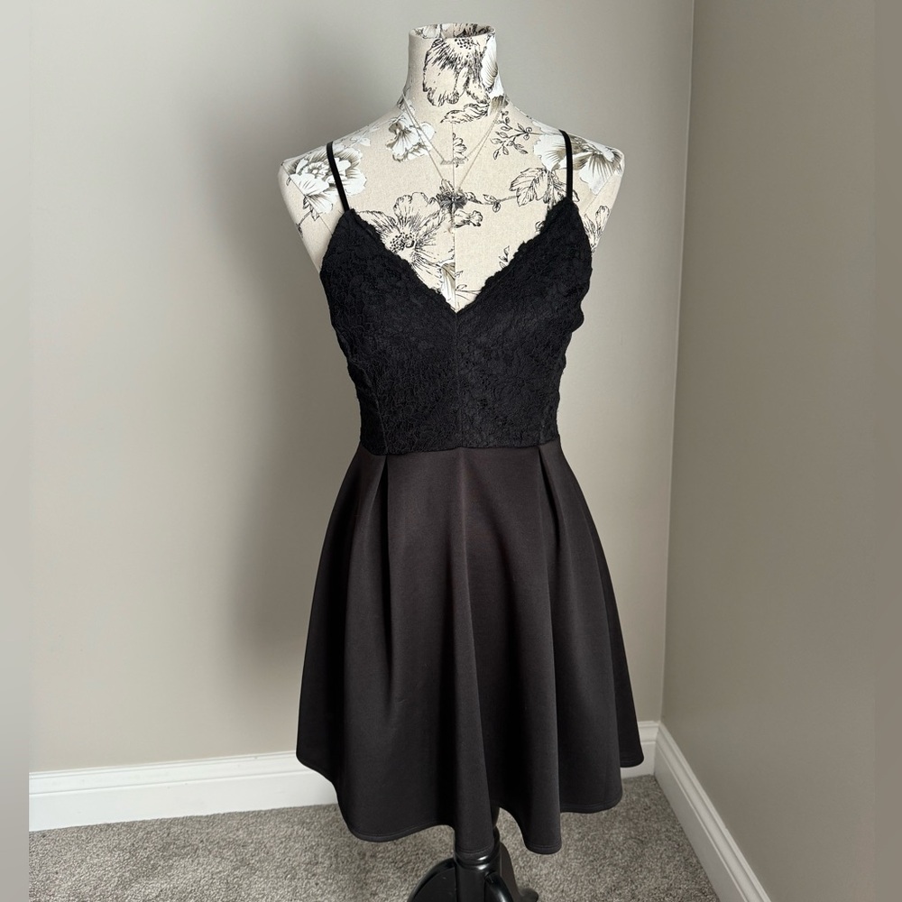 Vintage Y2K Black Lace Cocktail Party Mini Dress